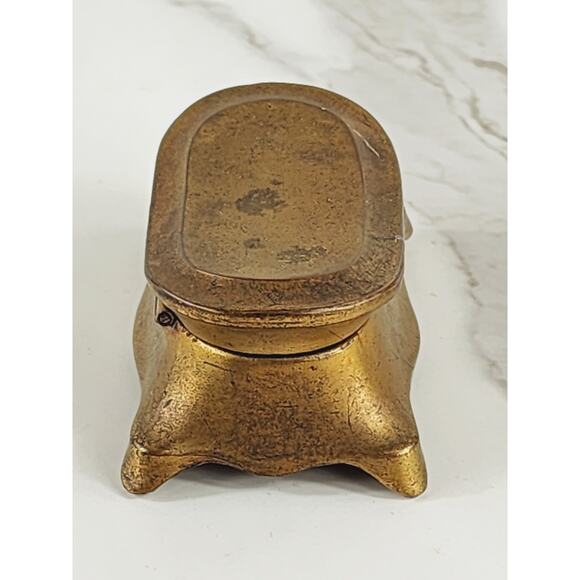 Rare Gold Brass Mini Trinket Coffin Chest Stamp Box 3 1/4" Home Art Decor Vtg - Picture 6 of 14